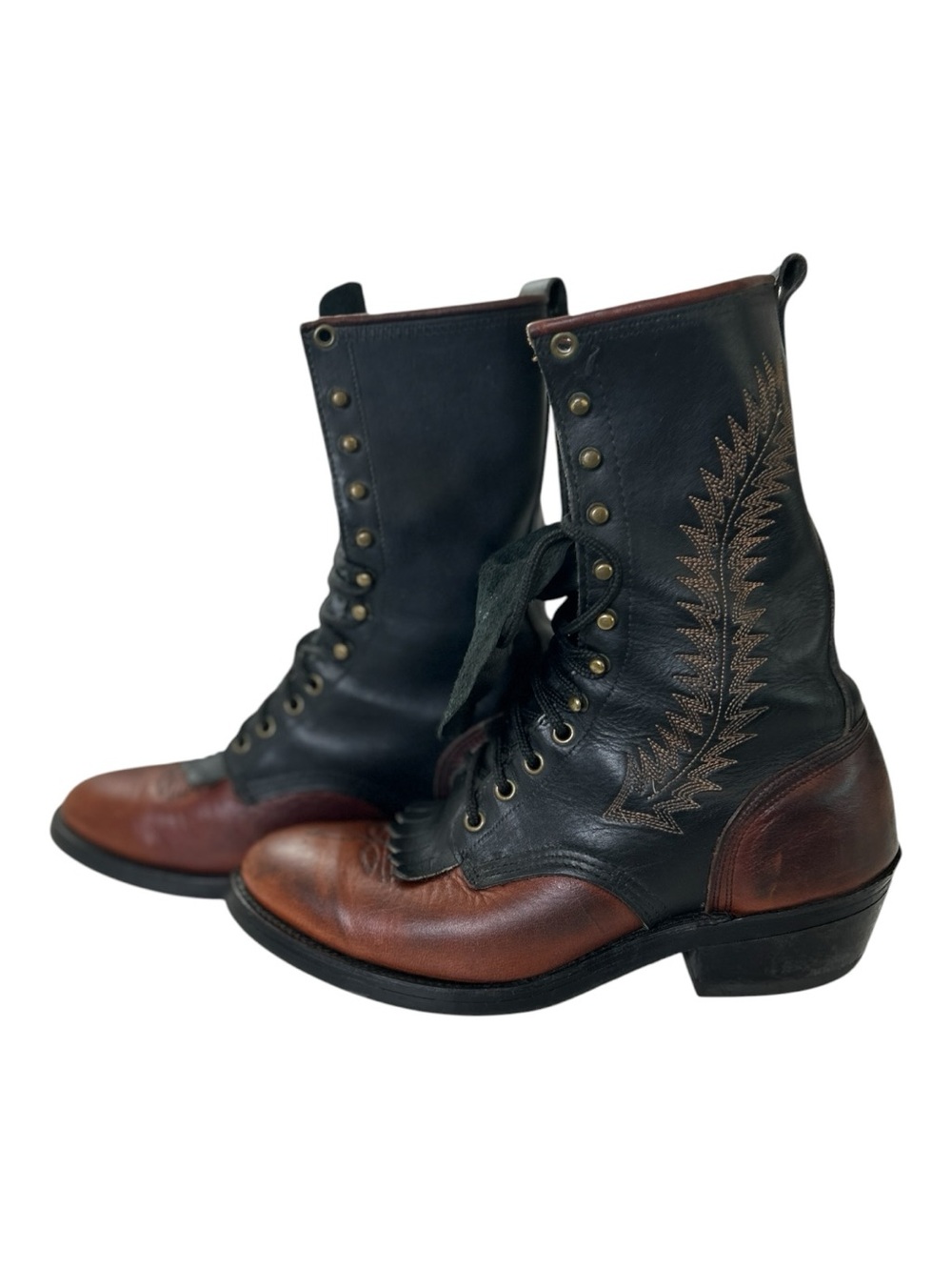 Vintage Abilene Two Tone Leather Packer Boots Western Lace-up Boots 8N